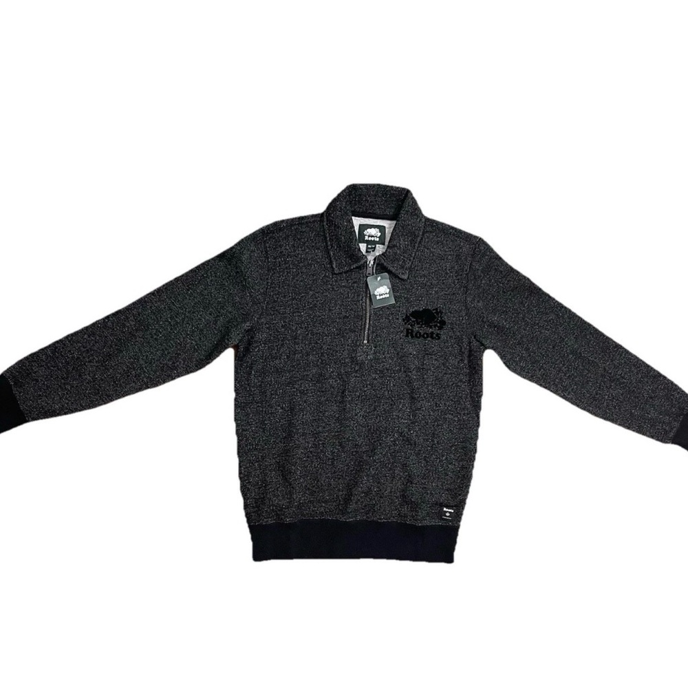NWT Men’s Roots Original Black Pepper Half Zip Pullover Polo Shirt Size XS NEW